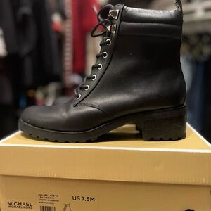 Michael Kors Black Lace Up Boots with Chunky Heel